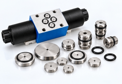 Hydraulic solenoid valve with stainless steel damping orifice inserts and sealing rings